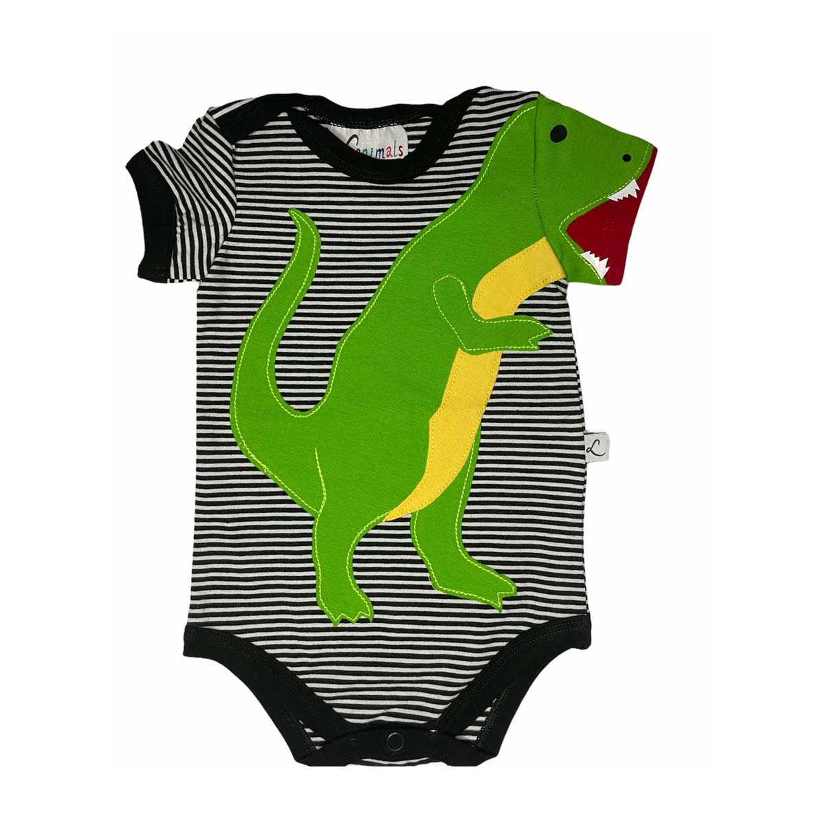 Baby Body mit Dino – kurzarm, gestreift