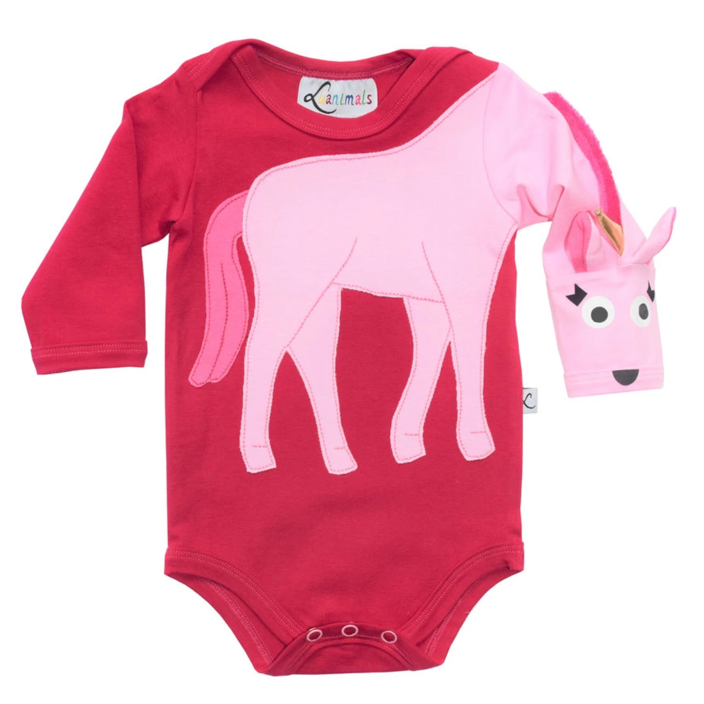 Baby-Body mit Einhorn – langarm, pink