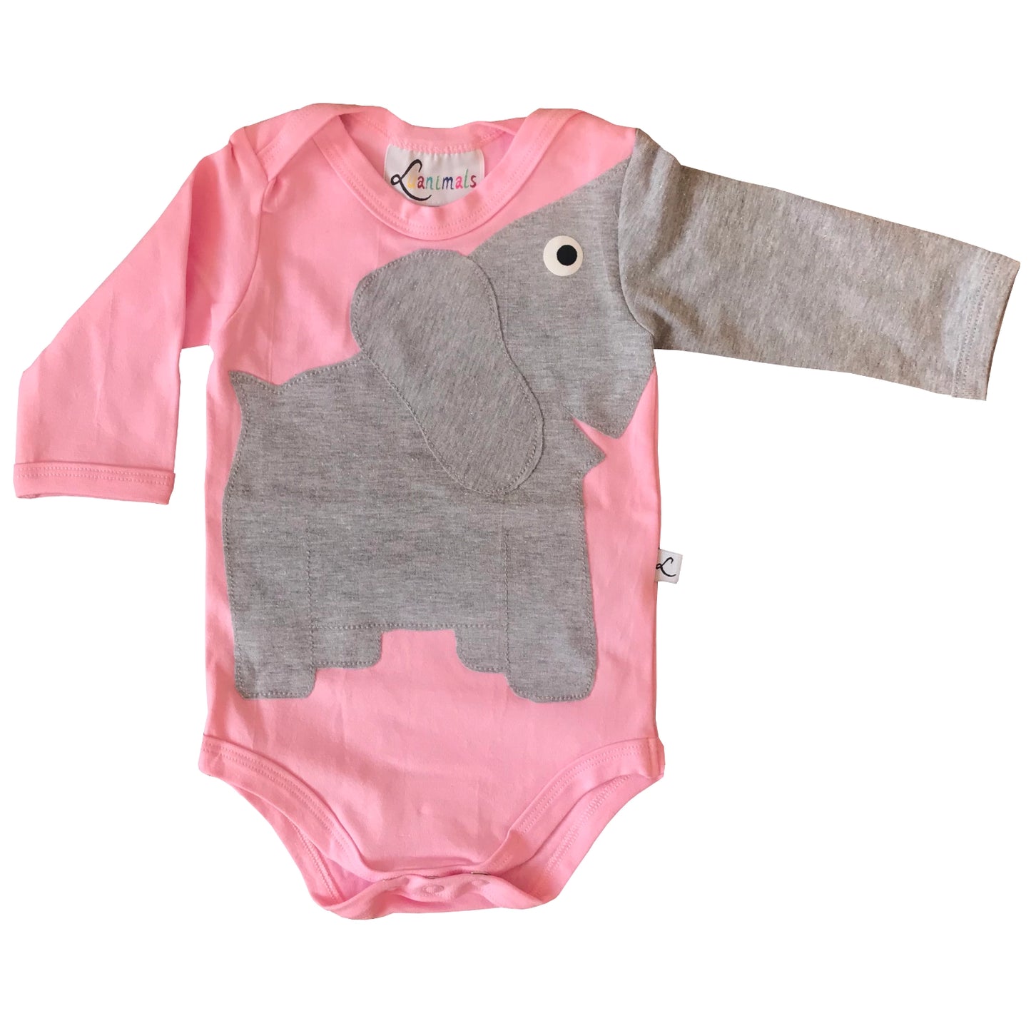 Baby Body mit Elefant – langarm, rosa