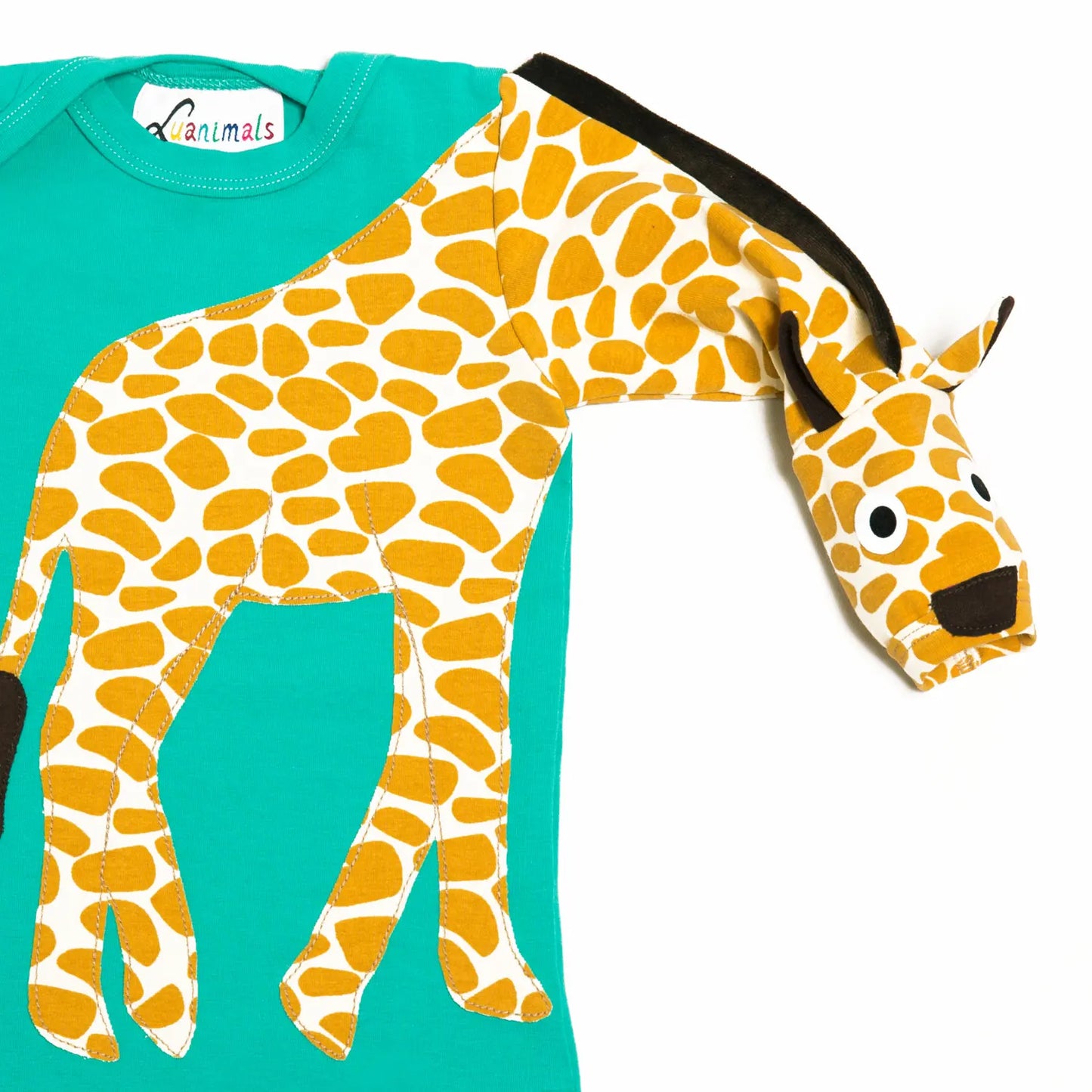 Baby-Body mit Giraffe – langarm, türkis