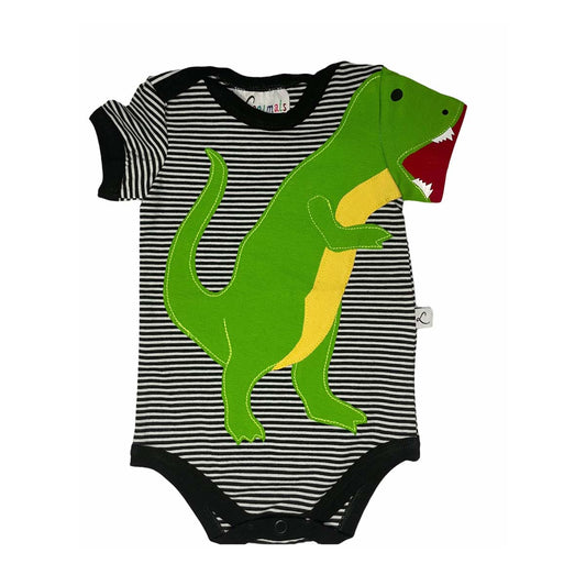Baby Body mit Dino – kurzarm, gestreift