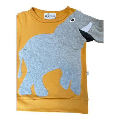 Pullover mit Elefant aus Baumwoll-Jersey - Farbe senf