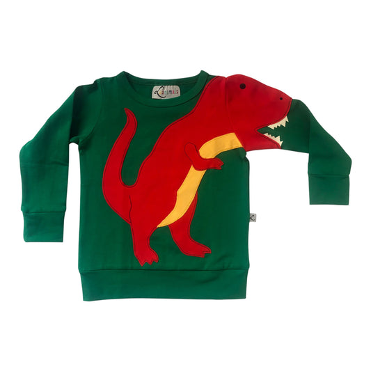 Pullover mit Dino aus Baumwoll-Jersey - Farbe orange