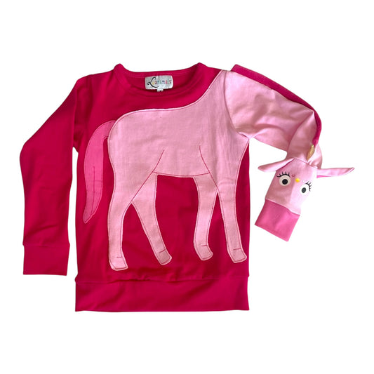 Pullover mit Einhorn aus Baumwoll-Jersey - Farbe pink