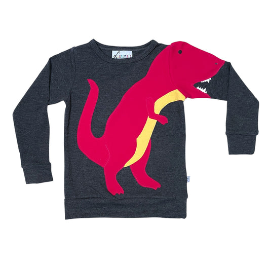 Pullover mit Dino aus Baumwoll-Jersey - Farbe pink