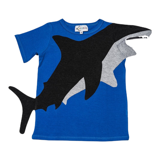 T-Shirt mit Hai aus Baumwoll-Jersey - Farbe blau