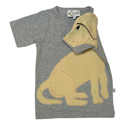 T-Shirt mit Hund aus Baumwoll-Jersey - Farbe grau creme beige