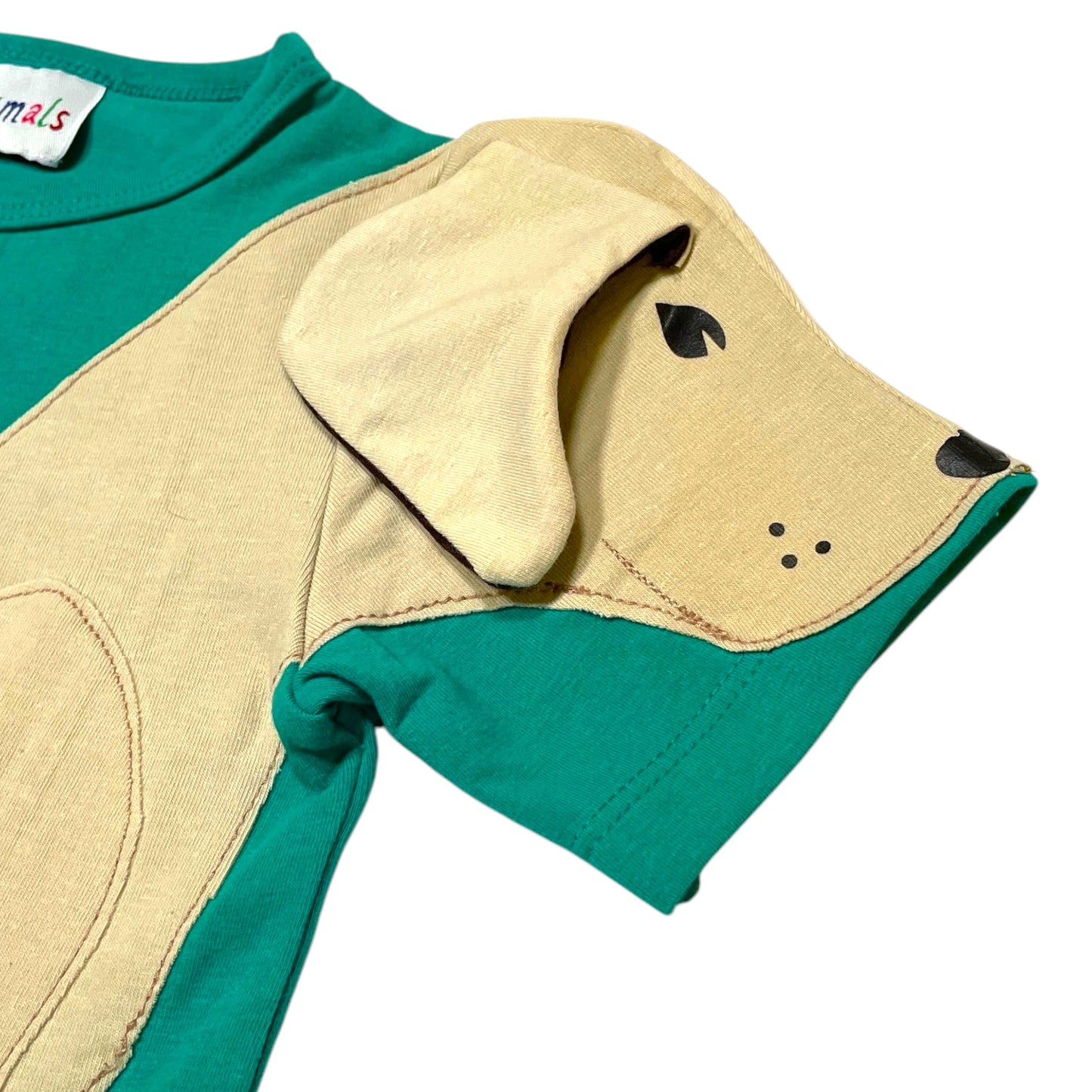 T-Shirt mit Hund aus Baumwoll-Jersey - Farbe türkis creme beige