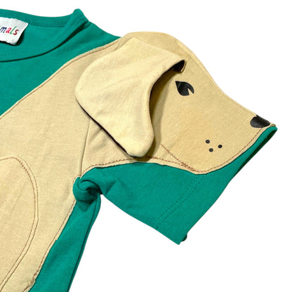 T-Shirt mit Hund aus Baumwoll-Jersey - Farbe türkis creme beige