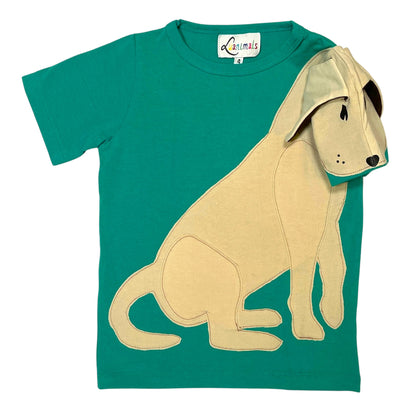 T-Shirt mit Hund aus Baumwoll-Jersey - Farbe türkis creme beige