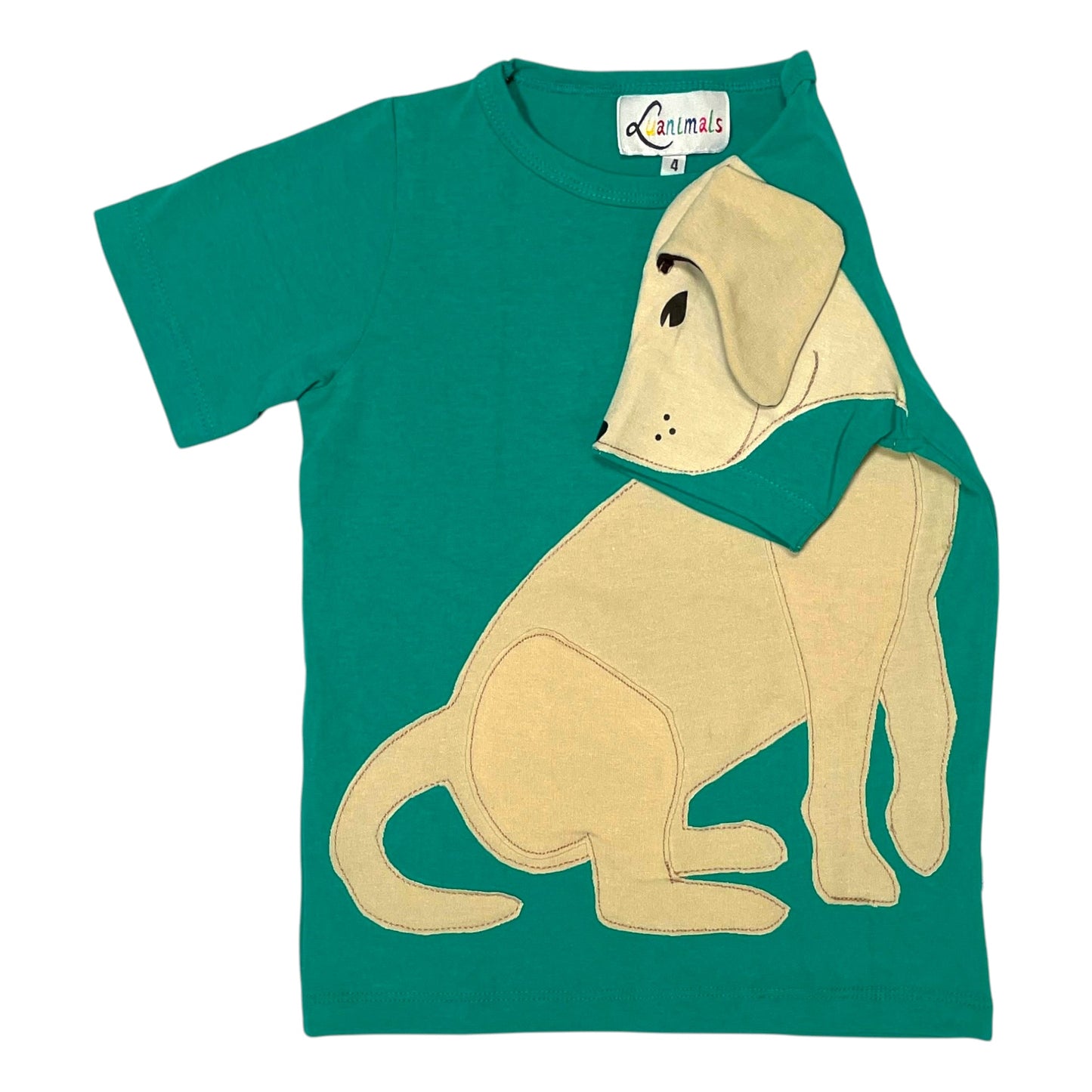 T-Shirt mit Hund aus Baumwoll-Jersey - Farbe türkis creme beige