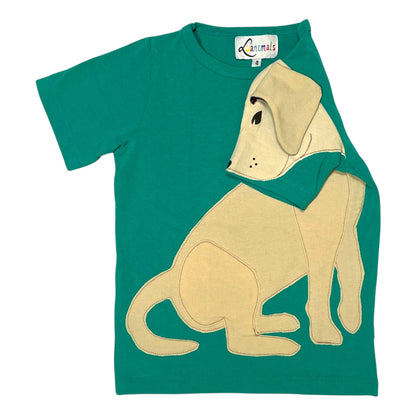 T-Shirt mit Hund aus Baumwoll-Jersey - Farbe türkis creme beige