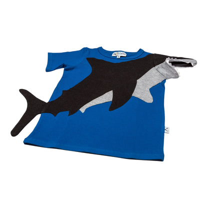 T-Shirt mit Hai aus Baumwoll-Jersey - Farbe blau