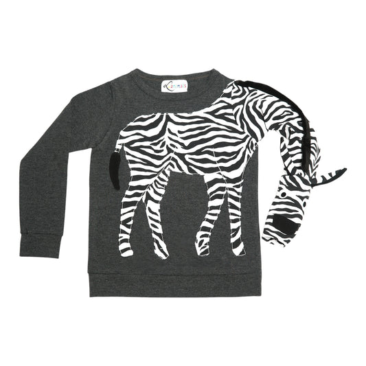 Pullover mit Zebra aus Baumwoll-Jersey - Farbe grau