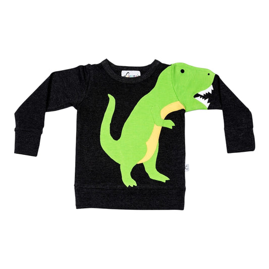 Pullover mit Dino aus Baumwoll-Jersey - Farbe grau