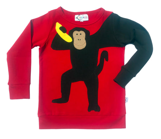 Pullover mit Affe aus Baumwoll-Jersey - Farbe rot