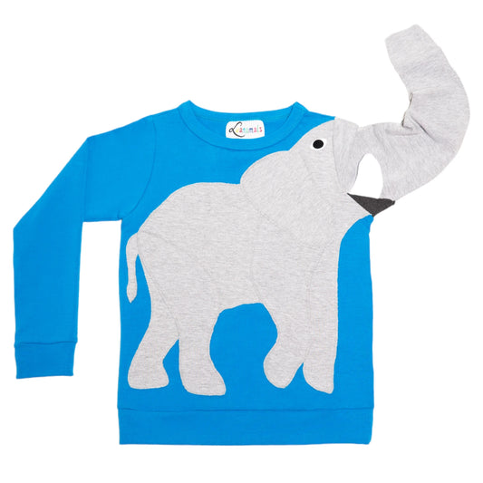 Pullover mit Elefant aus Baumwoll-Jersey - Farbe blau