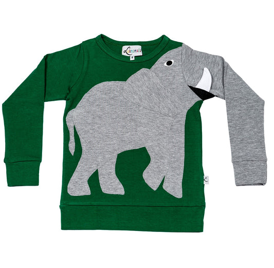 Pullover mit Elefant aus Baumwoll-Jersey - Farbe grün