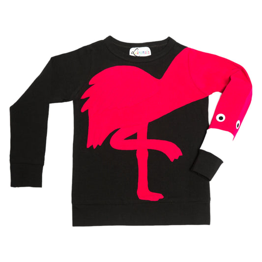 Pullover mit Flamingo aus Baumwoll-Jersey - Farbe schwarz