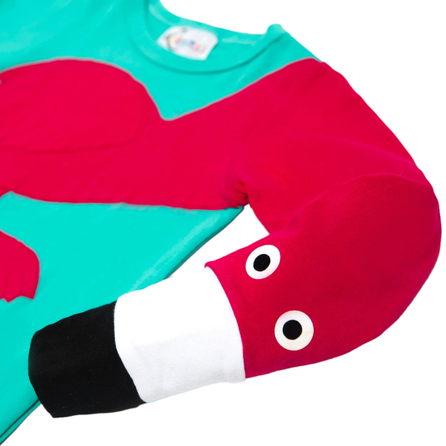 Pullover mit Flamingo aus Baumwoll-Jersey - Farbe türkis