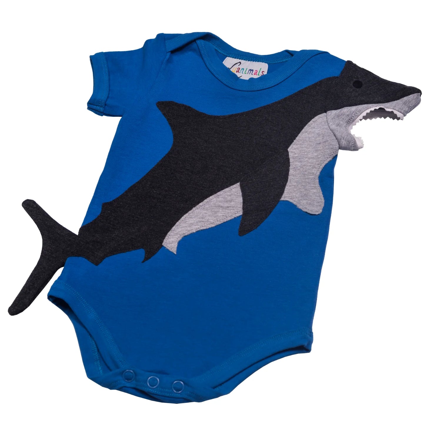 Baby Body mit Hai – kurzarm, blau