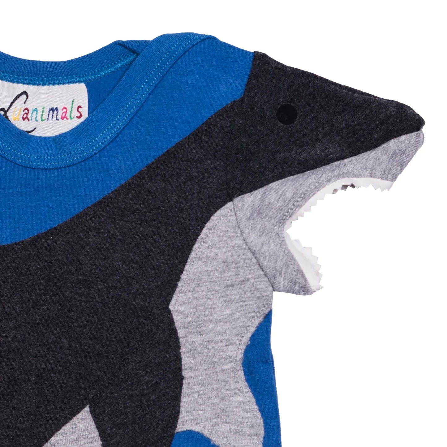 Baby Body mit Hai – kurzarm, blau