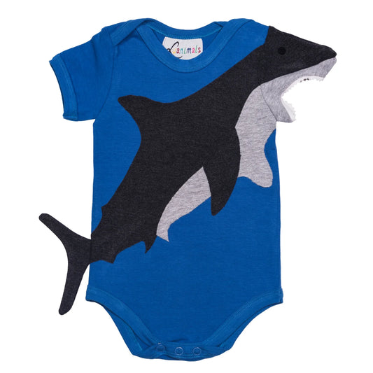 Baby Body mit Hai – kurzarm, blau