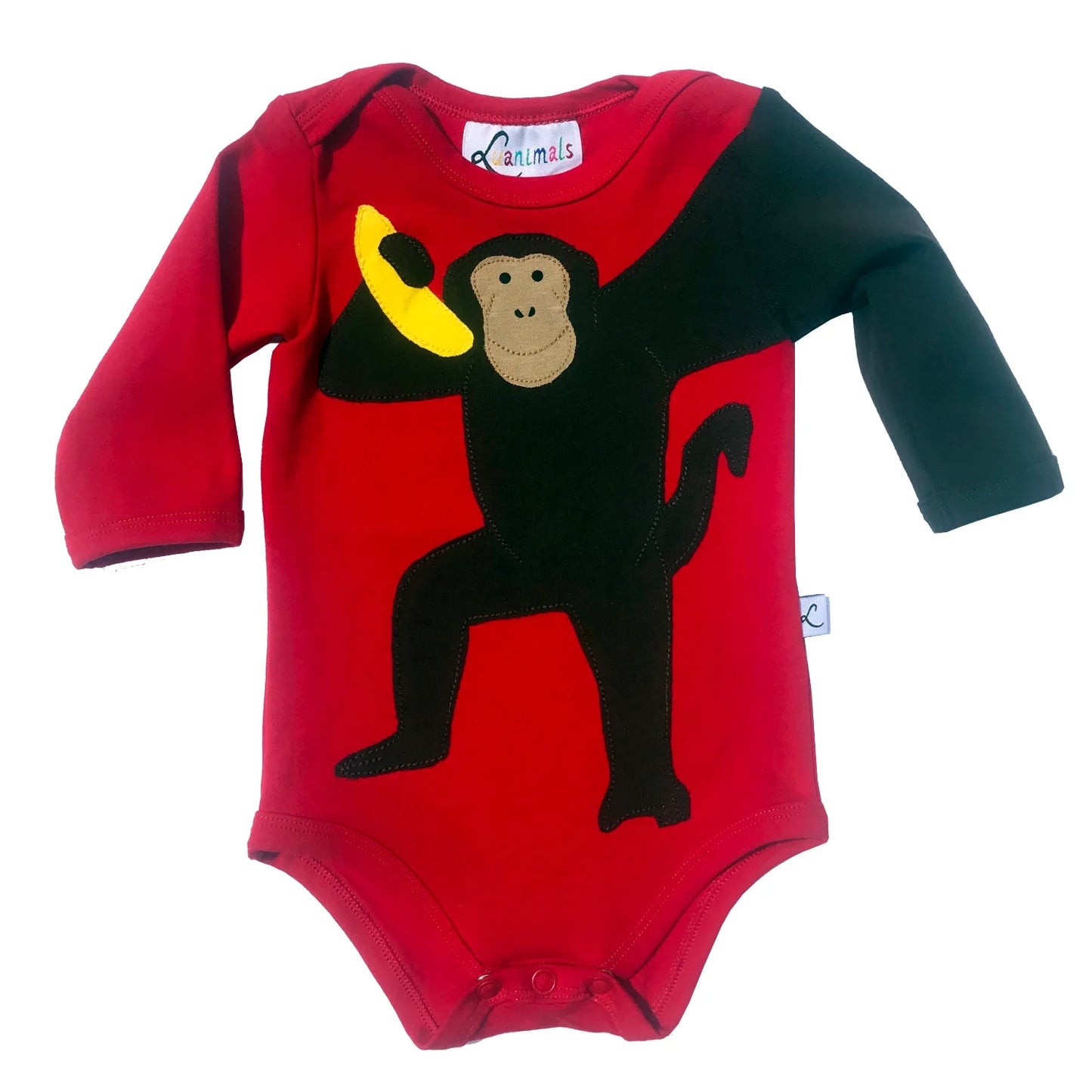 Baby Body mit Affe – langarm, rot