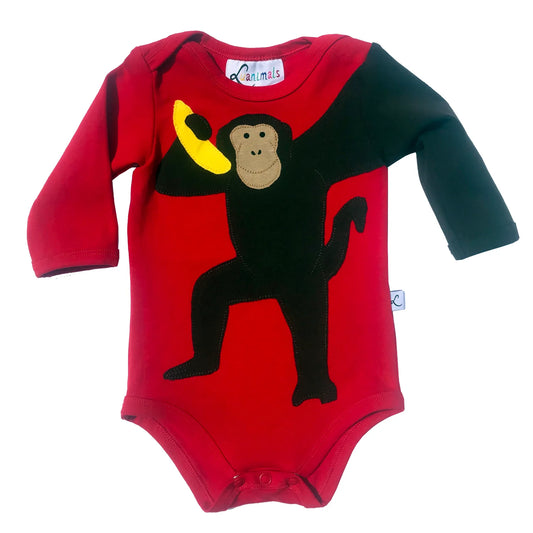 Baby Body mit Affe – langarm, rot