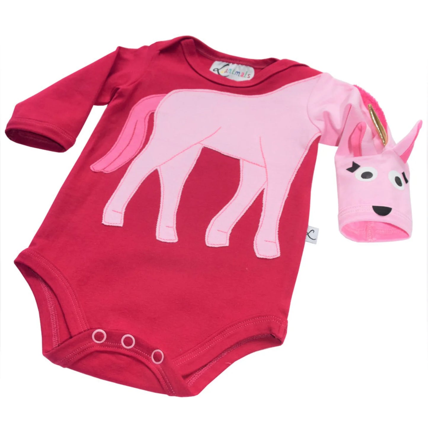 Baby-Body mit Einhorn – langarm, pink