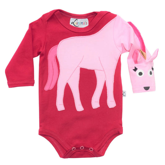 Baby-Body mit Einhorn – langarm, pink