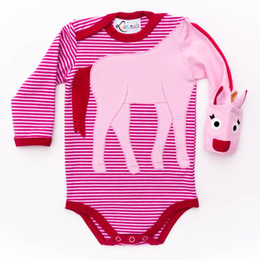 Baby-Body mit Einhorn – langarm, pink/rosa