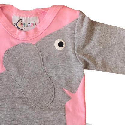 Baby Body mit Elefant – langarm, rosa