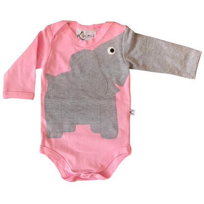 Baby Body mit Elefant – langarm, rosa