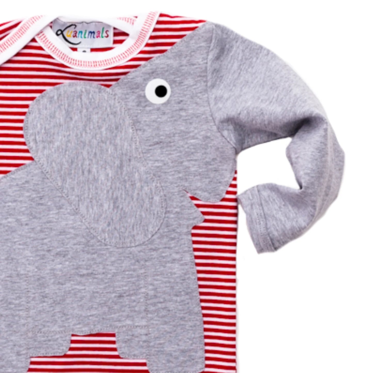 Baby Body mit Elefant – langarm, gestreift/rot