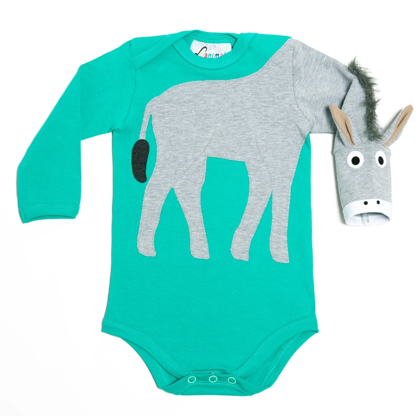 Baby-Body mit Esel – langarm, türkis
