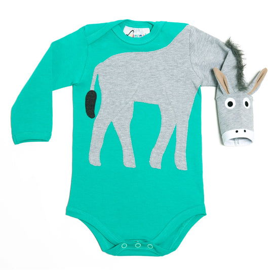 Baby-Body mit Esel – langarm, türkis