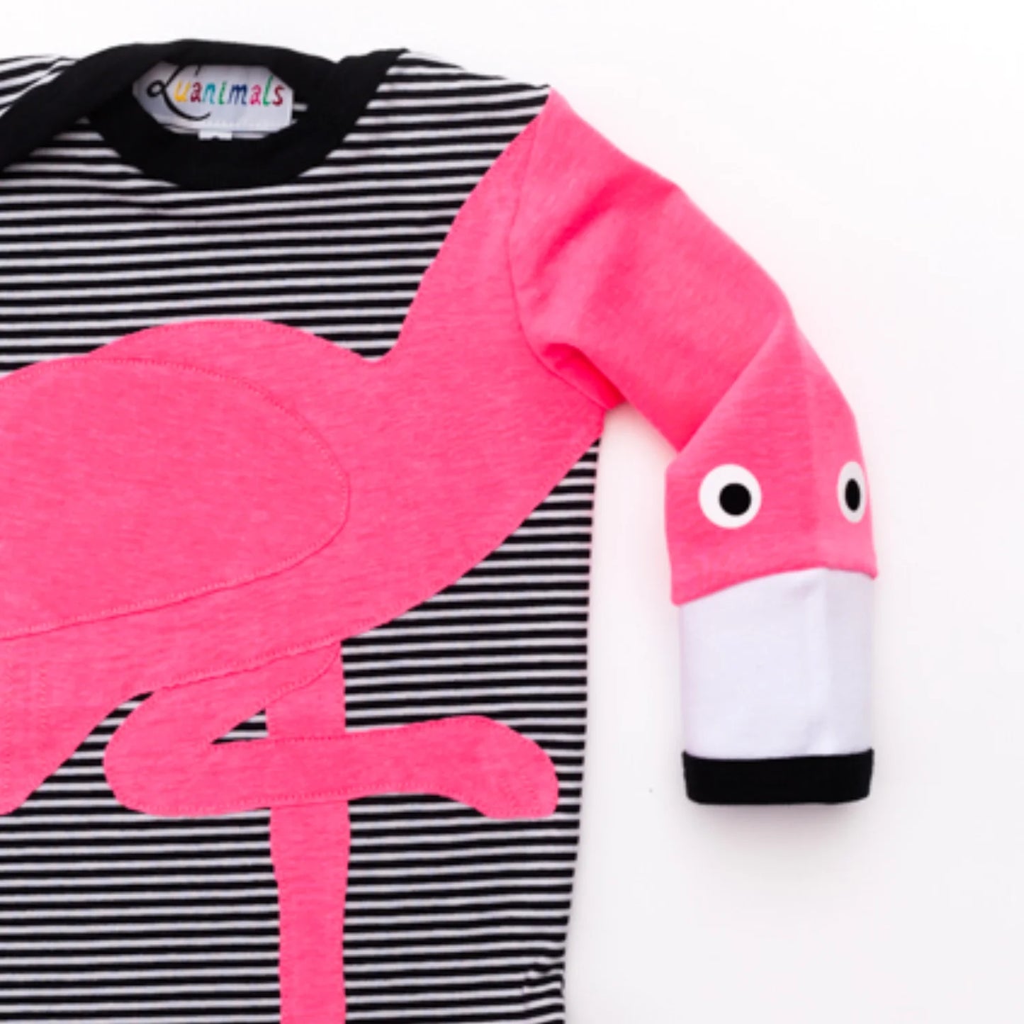 Baby-Body mit Flamingo – langarm, schwarz-gestreift
