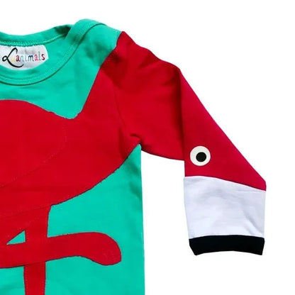 Baby-Body mit Flamingo – langarm, türkis