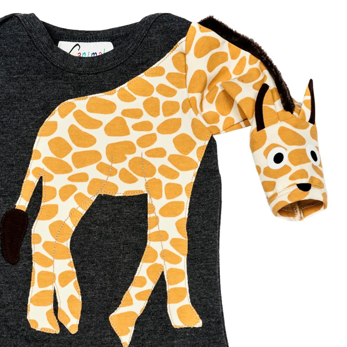 Baby-Body mit Giraffe – langarm, grau