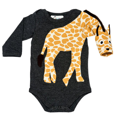 Baby-Body mit Giraffe – langarm, grau