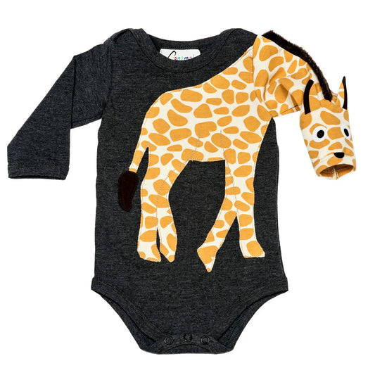 Baby-Body mit Giraffe – langarm, grau