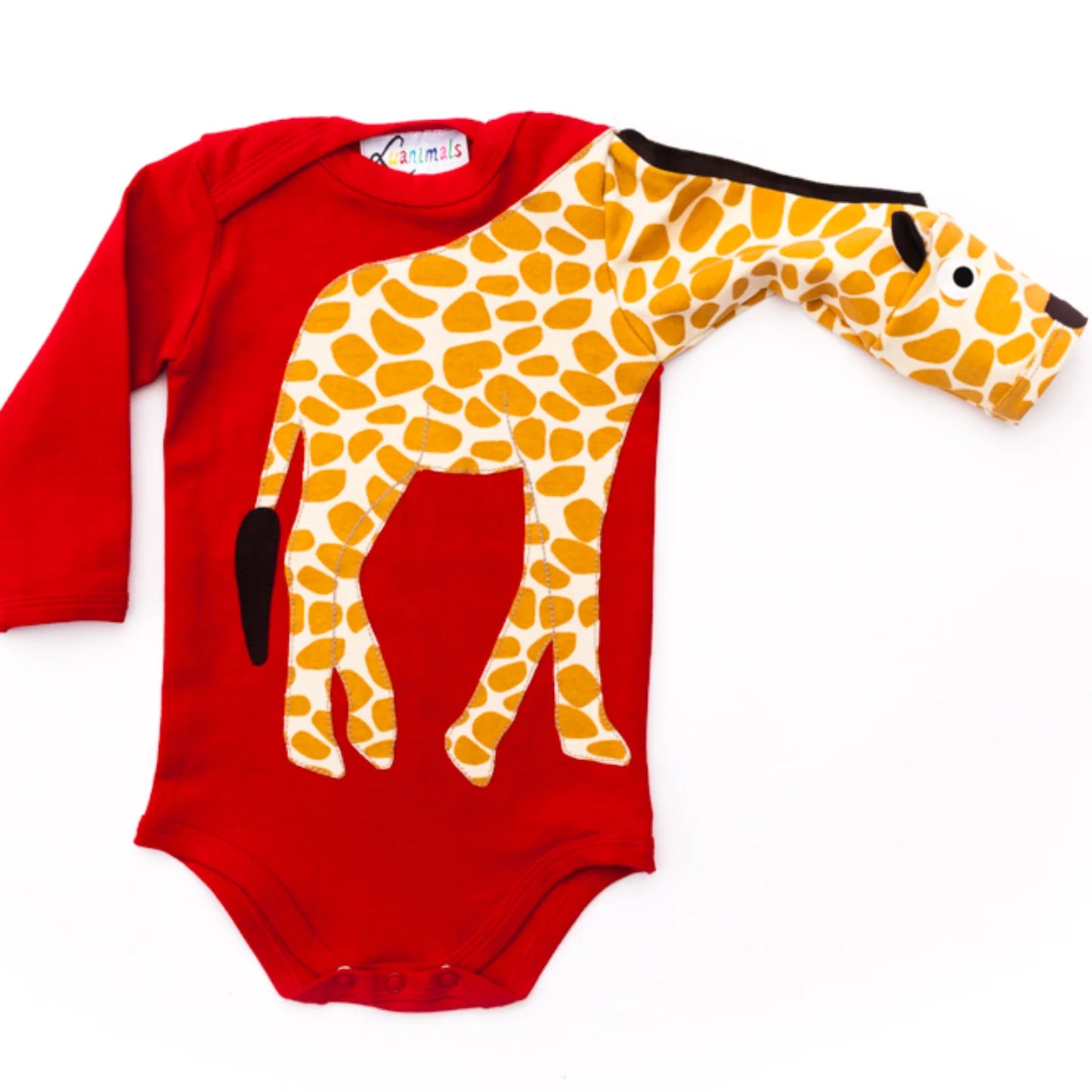 Baby-Body mit Giraffe – langarm, rot