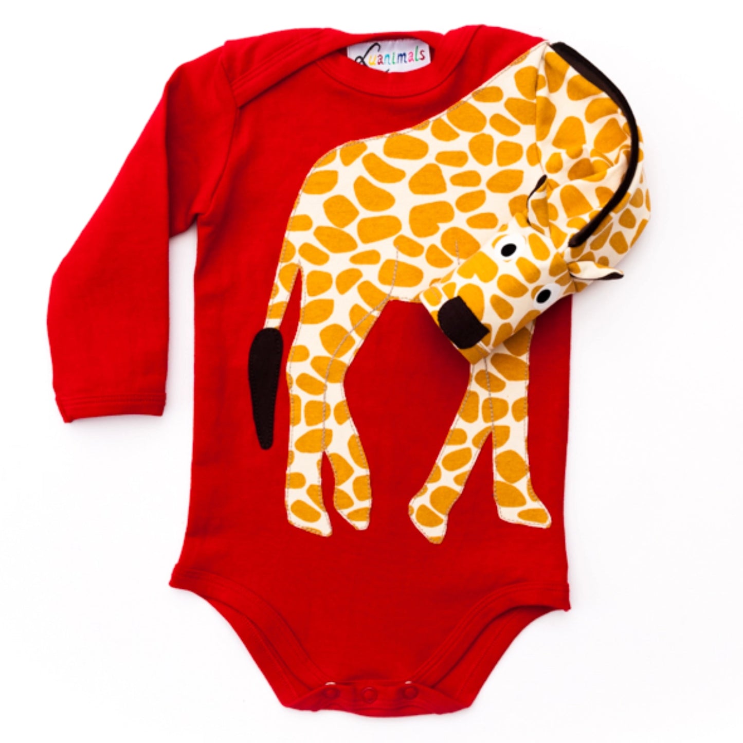 Baby-Body mit Giraffe – langarm, rot