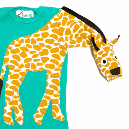 Baby-Body mit Giraffe – langarm, türkis