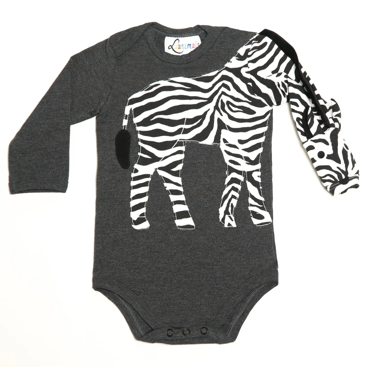 Baby-Body mit Zebra – langarm, grau