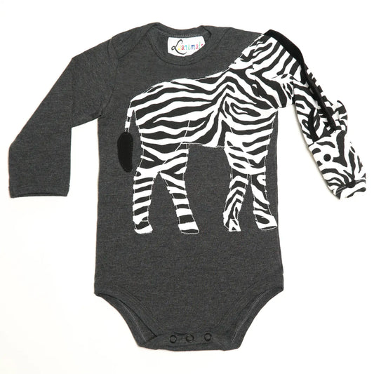 Baby-Body mit Zebra – langarm, grau