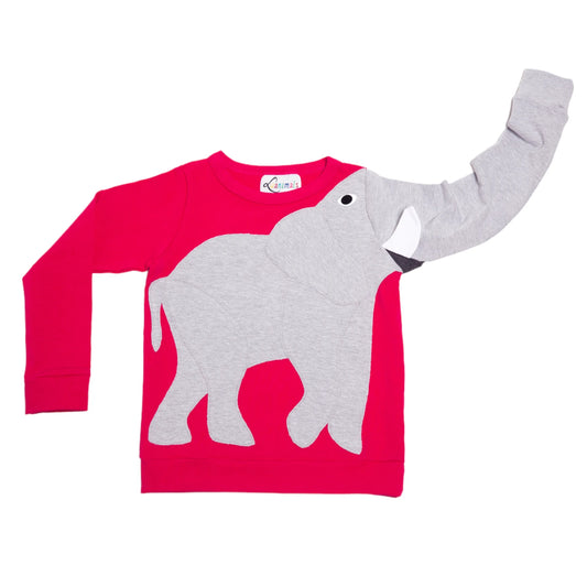 Pullover mit Elefant aus Baumwoll-Jersey - Farbe pink